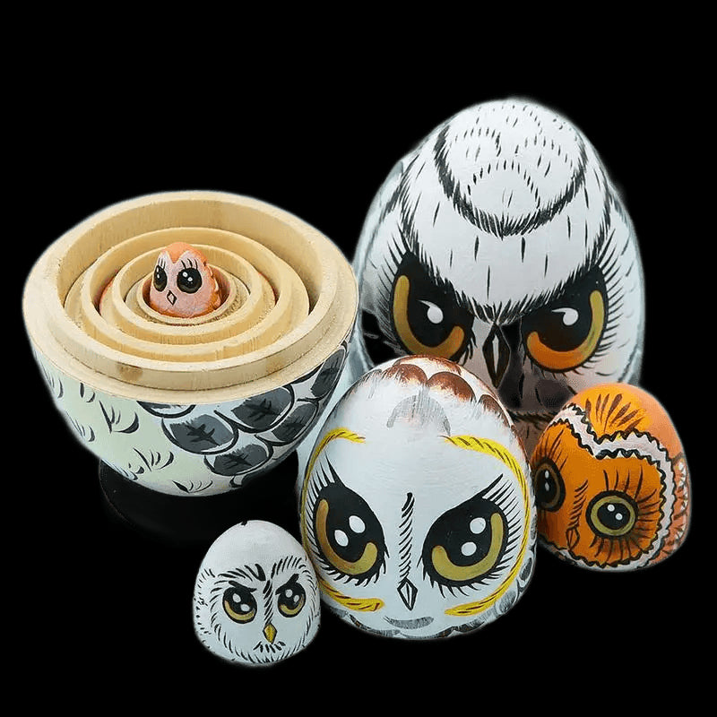 2024 New Owl Nesting Egg Crafts Set Matryoshka Dolls Handmade Ornament Wooden Art Owl Figurines Toy Birthday Easter Gift for Kid view