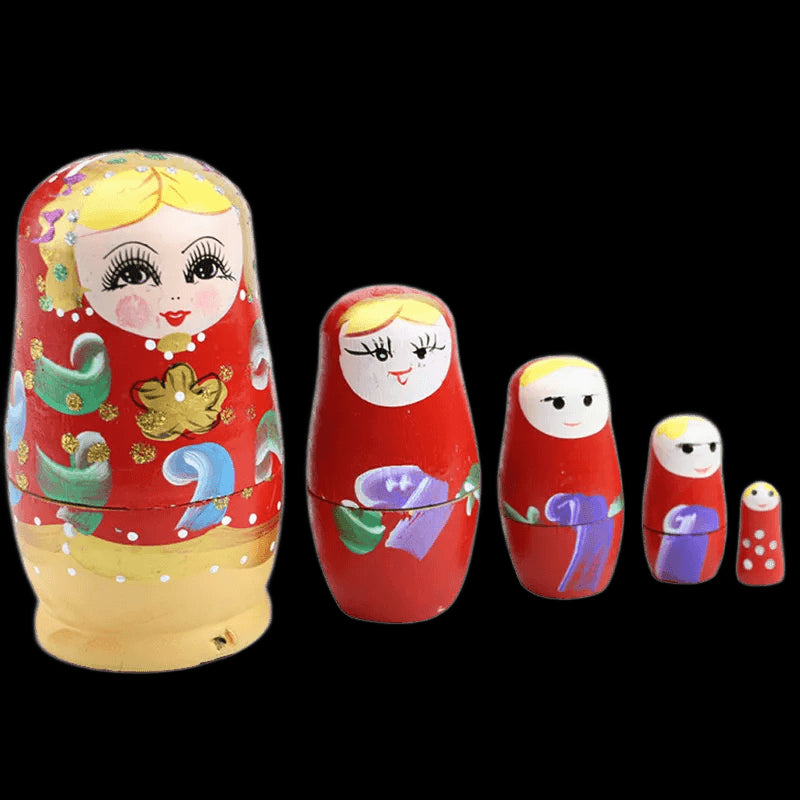 Set Of 5 Pcs Dolls Wooden Russian Nesting Babushka Matryoshka Hand Painted Gift view