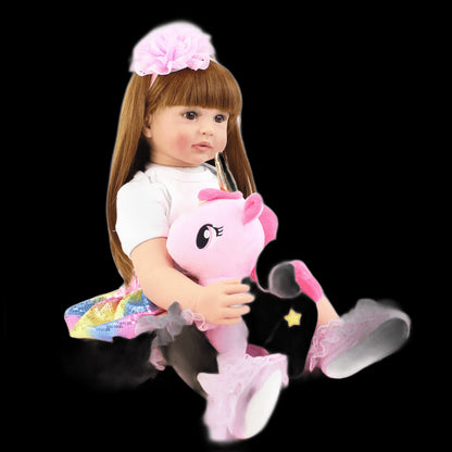 60cm Reborn Baby Doll Long Hair Princess Girl Doll Cloth Body With Pacifier Plush Toy Christmas Gifts For Children view