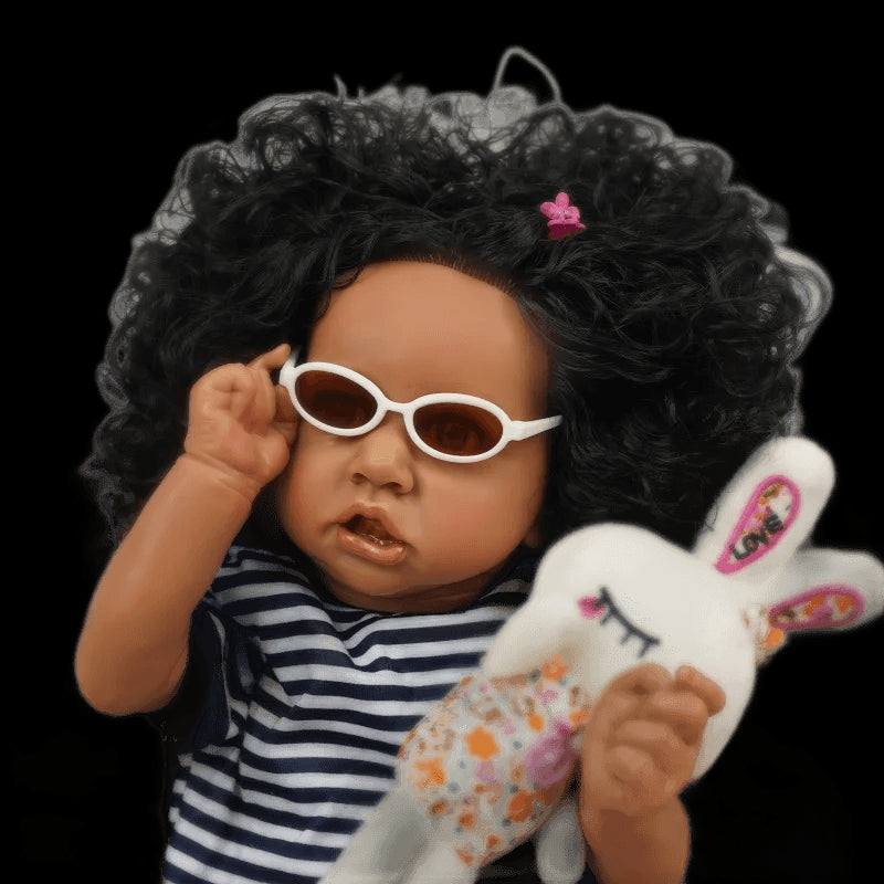 55CM Saskia Reborn Baby reborn girl like real Touch African American Black Skin Bebe Hand-rooted Hair bebe Reborn muñecas реборн view