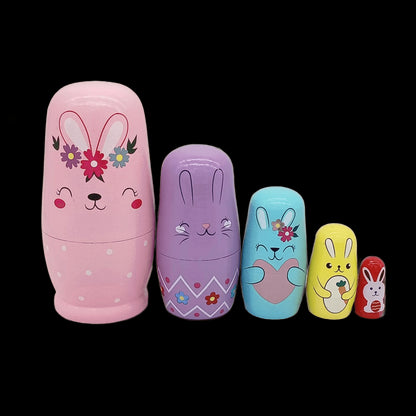 Rabbit Nesting Dolls Russian Stacking Toy Wood Matryoshka Durable Colorful Handpainted Home Decoration Russian Nesting Dolls Set view