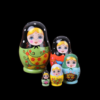 Funny Handmade Nesting Dolls Wooden Colorful Painting Cartoon Girls Russian Matryoshka Doll Ornament Gifts Baby Toy view