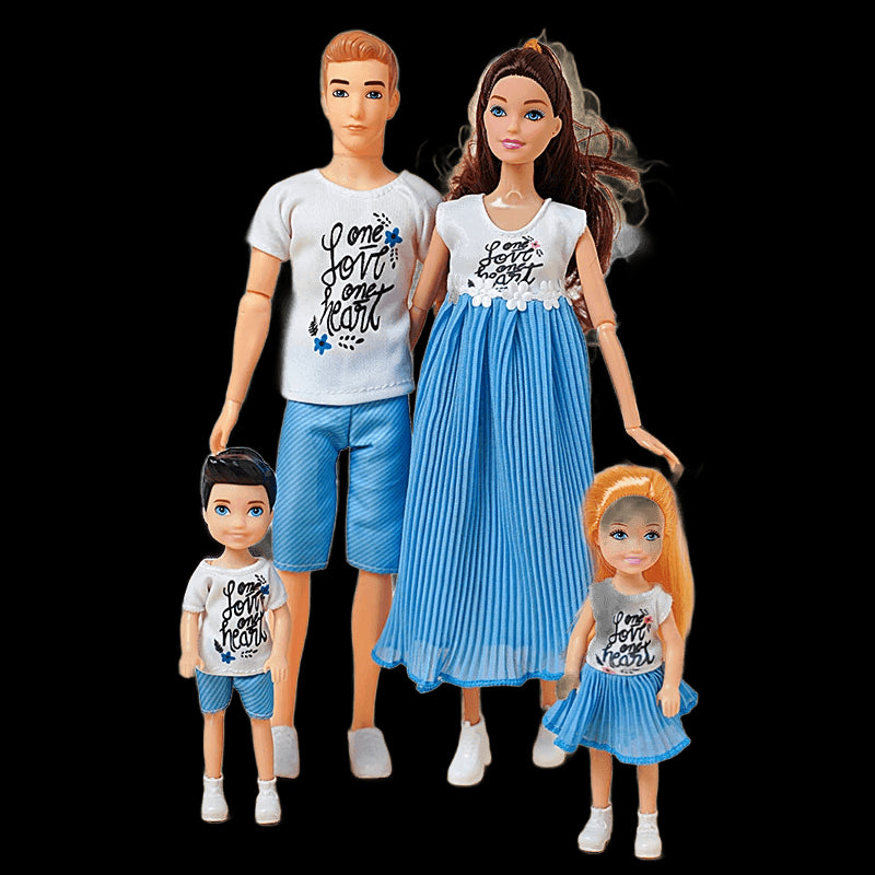 30cm Family Doll Movable Body Mom Dad Ken and Kids 4 Dolls Set 1/6 Barbies Doll Toy for Child Kids Education Birthday Gift view