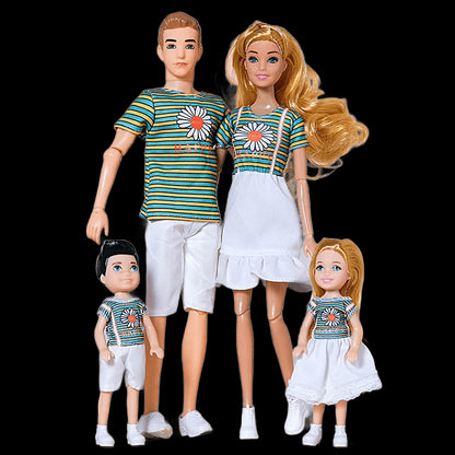 30cm Family Doll Movable Body Mom Dad Ken and Kids 4 Dolls Set 1/6 Barbies Doll Toy for Child Kids Education Birthday Gift view