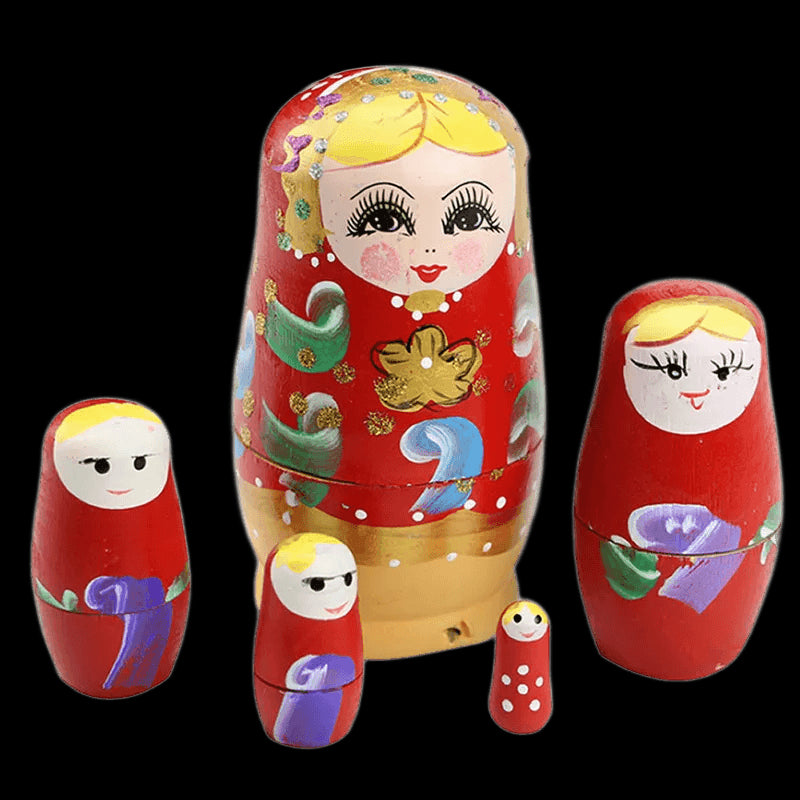 Set Of 5 Pcs Dolls Wooden Russian Nesting Babushka Matryoshka Hand Painted Gift view