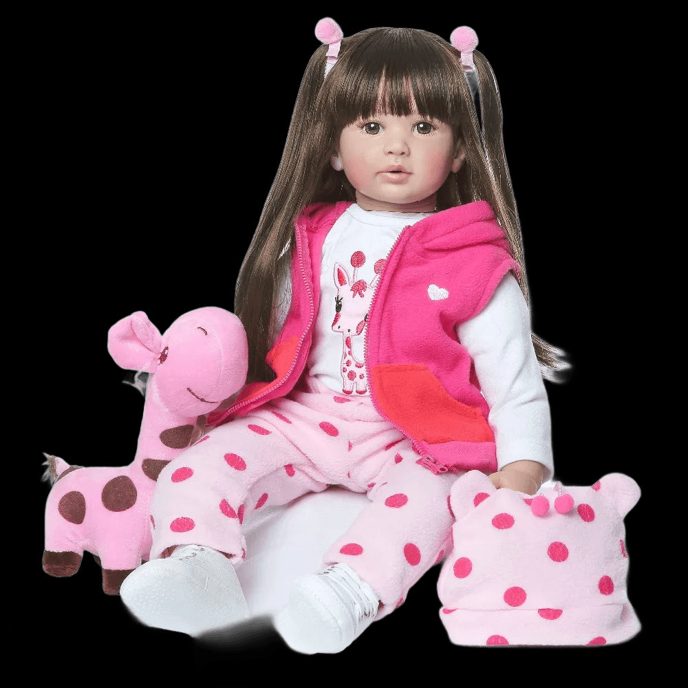 bebes 60CM High Quality Reborn Toddler Princess Girl Doll With Giraffe Adorable Lifelike Baby Bonecas Bebe Doll Reborn Menina view