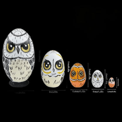 2024 New Owl Nesting Egg Crafts Set Matryoshka Dolls Handmade Ornament Wooden Art Owl Figurines Toy Birthday Easter Gift for Kid view