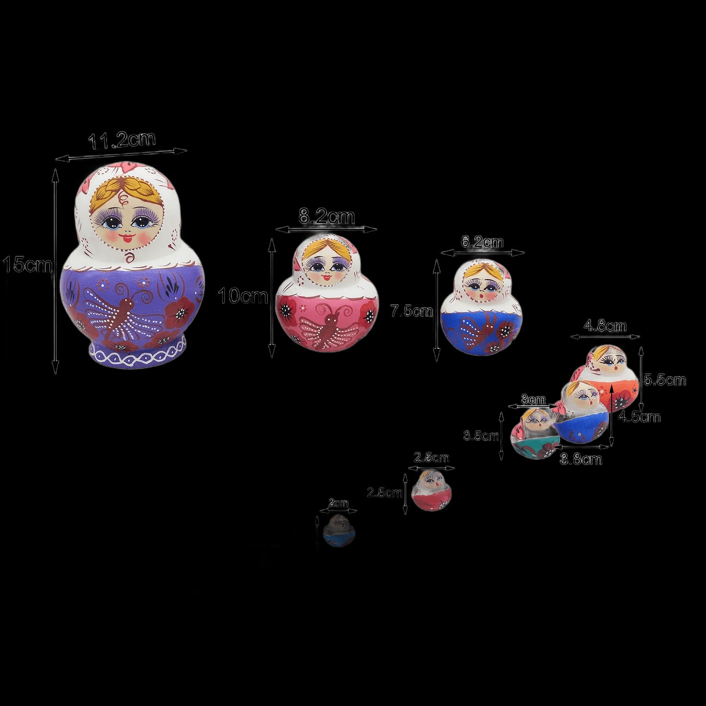 10PCS/Set Lovely Matryoshka Wooden Dolls Nesting Babushka Russian Hand Paint for Kids Christmas Toys Gifts dolls for kids view