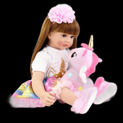 60cm Reborn Baby Doll Long Hair Princess Girl Doll Cloth Body With Pacifier Plush Toy Christmas Gifts For Children view