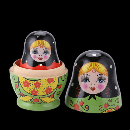 Funny Handmade Nesting Dolls Wooden Colorful Painting Cartoon Girls Russian Matryoshka Doll Ornament Gifts Baby Toy view