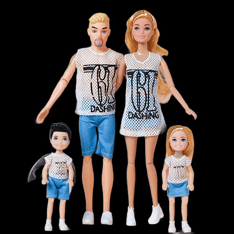 30cm Family Doll Movable Body Mom Dad Ken and Kids 4 Dolls Set 1/6 Barbies Doll Toy for Child Kids Education Birthday Gift view