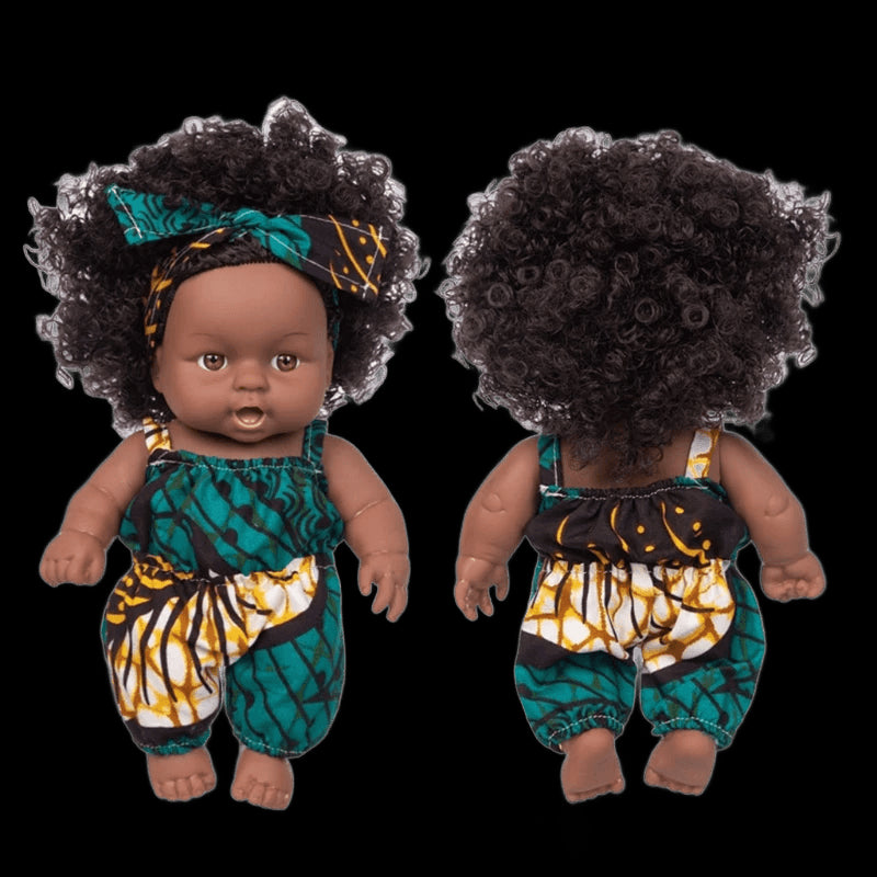 African Black Baby Toy with Curly Hair Christmas Simualtion Cartoon for Doll view