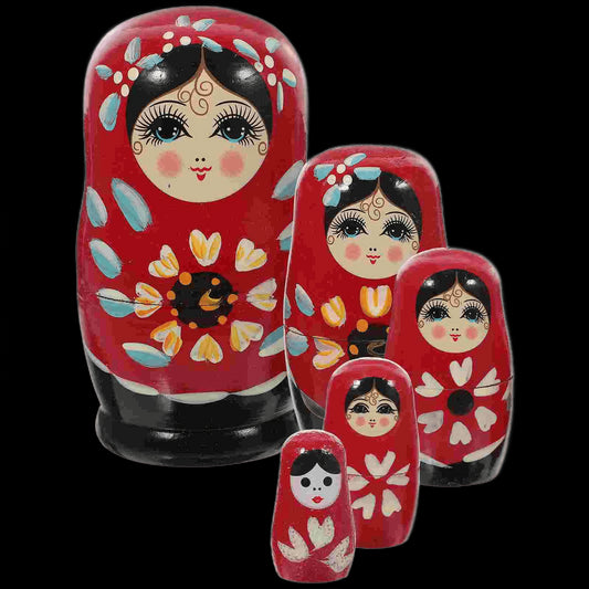 Toys Matryoshka Nesting Wood Vintage Early Learning Dolls for Kids Red Wooden Decoration Child view