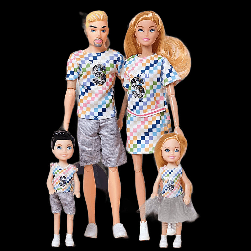 30cm Family Doll Movable Body Mom Dad Ken and Kids 4 Dolls Set 1/6 Barbies Doll Toy for Child Kids Education Birthday Gift view