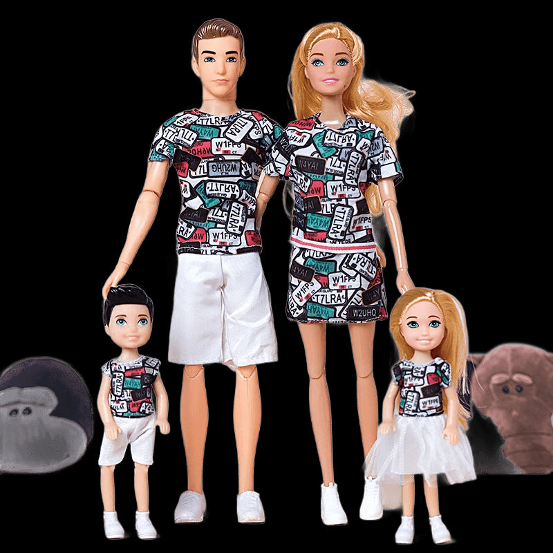 30cm Family Doll Movable Body Mom Dad Ken and Kids 4 Dolls Set 1/6 Barbies Doll Toy for Child Kids Education Birthday Gift view