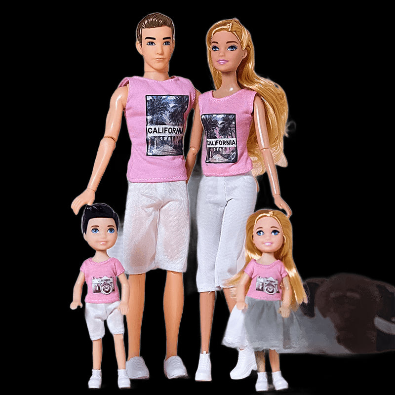 30cm Family Doll Movable Body Mom Dad Ken and Kids 4 Dolls Set 1/6 Barbies Doll Toy for Child Kids Education Birthday Gift view