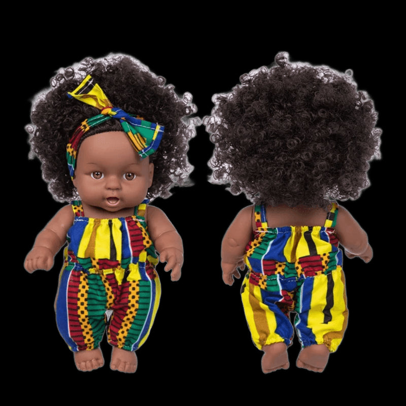 African Black Baby Toy with Curly Hair Christmas Simualtion Cartoon for Doll view